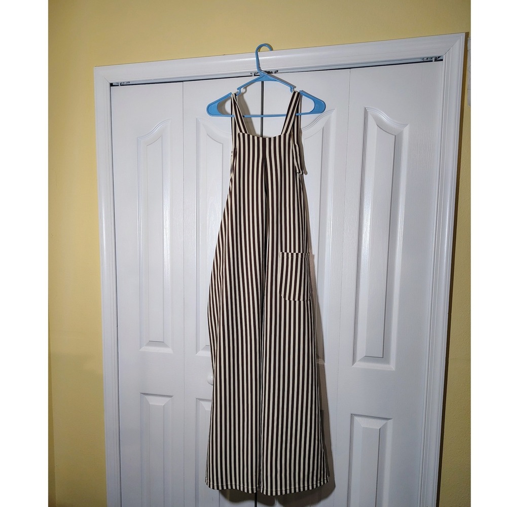 Halara Brown Striped Wide Leg Overalls XL Petite Sleeveless Pockets Jumpsuit - Picture 2 of 8